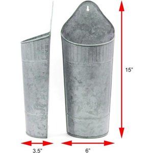 Rustic Galvanized Wall Planter (Large 15 in, Set of 2) - Metal Wall Vase